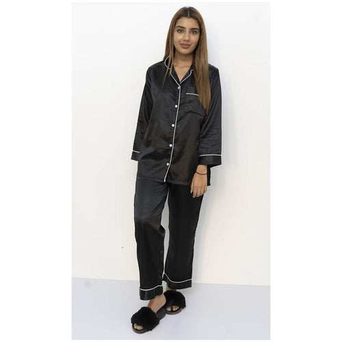 Vybe - Solid Black Pajama Set With Piping