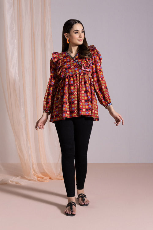 Sapphire - Printed Lawn Kurti Red
