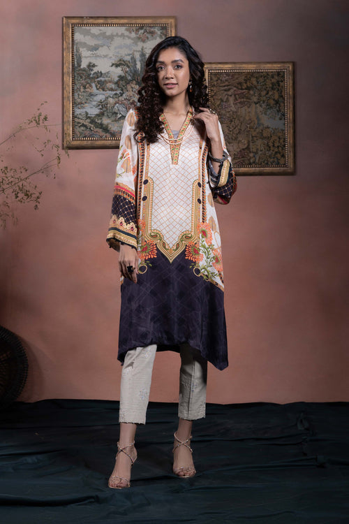Sapphire - Printed Viscose Charmeuse Shirt