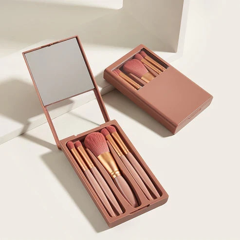 The Original - Shein 5 Pcs Portable Makeup Brushes With Mirror Travel Set Deep Red