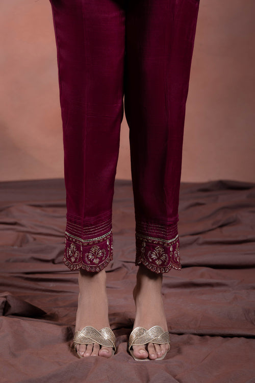 Sapphire - Embroidered Raw Silk Pants