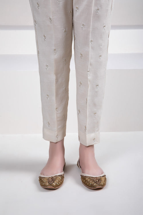 Sapphire - Embroidered Raw Silk Pants