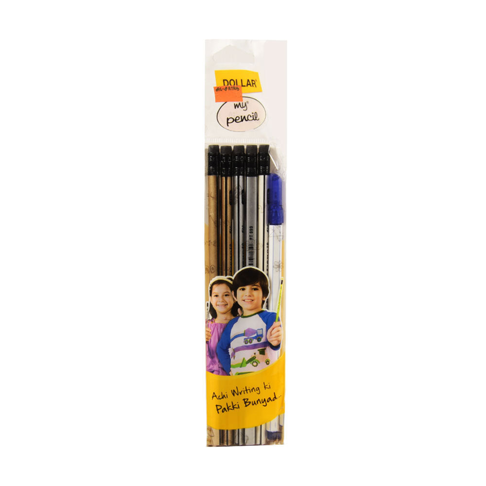 PT999 DOLLAR MY PENCIL 5PC PENCIL PACK W ATTACED ERASER