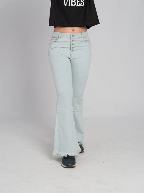 G&z - Five Button Ice Blue Coloured Bell Bottom Jeans