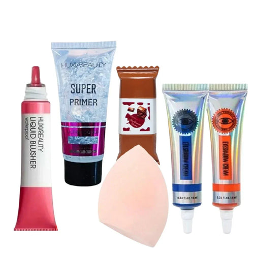 Huxia Beauty 6pcs New Deal Liquid Blusher, Primer, Toffee Lipgloss, Blender, Eyeshadow Cream For Women & Girls