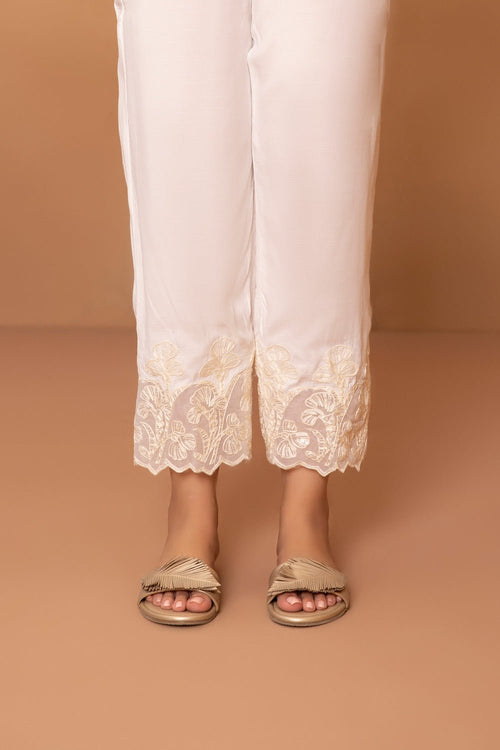 Sapphire - Embroidered Raw Silk Pants