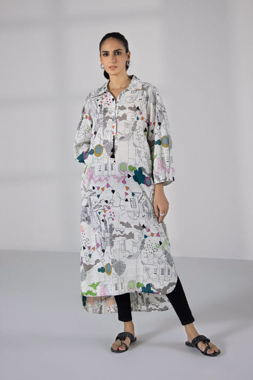 Sapphire- Printed Khaddar Shirt