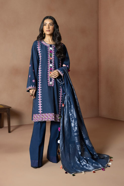 Sapphire- 3 Piece - Embroidered Khaddar Suit