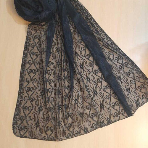Zardi- Embroided Net Dupatta – Large – Black – Zd822