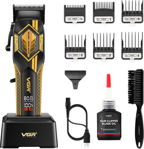Vgr - 119 Professional Barber Clippers With Base, Lithium-ion Battery Hair Cutting Machine With Bldc Motor And Ceramic Blades
