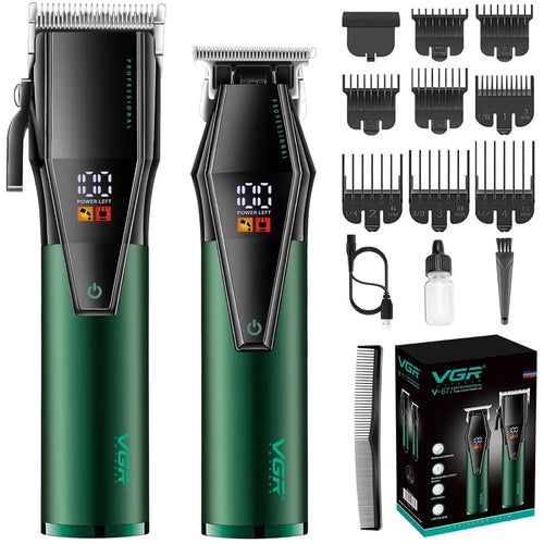 Vgr - V-677 Professional Hair Clippers For Men, Barber Clipper And Trimmer Set, Cord/cordless Hair Cutting Kit With Led Display