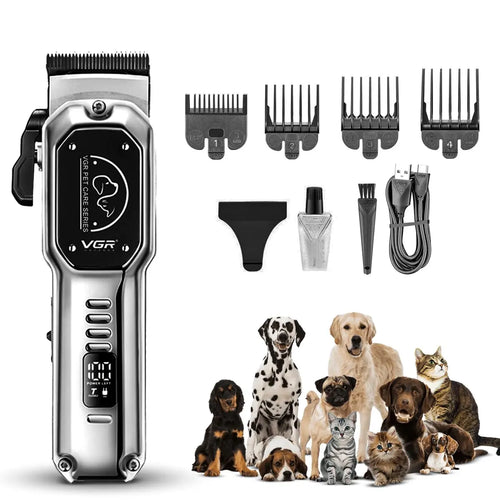 Vgr - V-201 Professional Pet Clipper - Turbo Function, Led Display, Ceramic & Stainless Steel Blades, 2000mah Battery