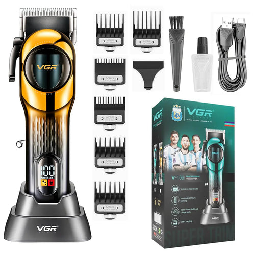 Vgr - V-166 Professional Hair Clipper With Stainless Steel Blades, 200 Min Runtime, 2000mah Lithium Battery, Taper Lever & Type-c Usb Cable