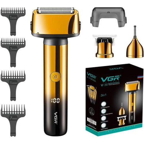 Vgr - 3 In 1 Hair Cutting Machine Hair Trimmer Led Display Electric Rechargeable Beard Shaver Eyebrow Razor 0mm Men's Razor V-367