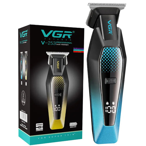 Vgr - V-253 Professional Hair Trimmer Precision T-blade, 90 Min Runtime, Led Display, Usb Charging, 5 Guide Combs (blue)