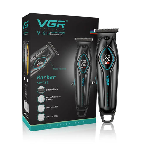 Vgr - V-945 Professional Hair Trimmer - 180 Minute Runtime, 1400mah Lithium Battery, Metal Housing Body, Ceramic & Powder Metallurgic Blades
