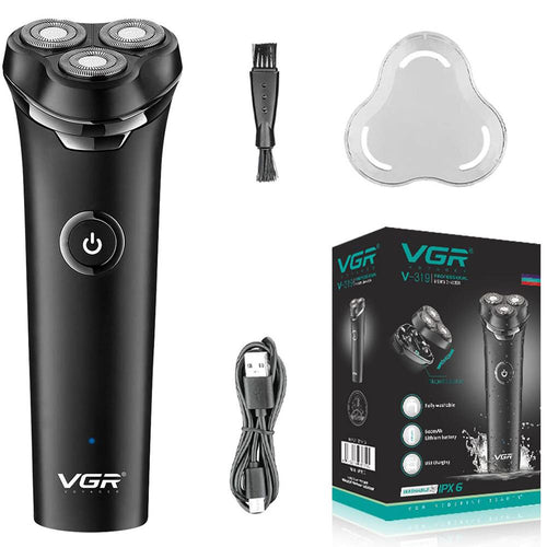 Vgr - V-319 Premium Cordless Rechargeable Ipx6 Fully Waterproof 3 Head Electric Shaver Wet & Dry Rotary Shavers For Men