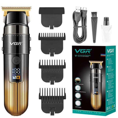 Vgr - V-929 Professional Digital Display Zero Gapped Rechargeable Cordless Pro Self Haircut Hair Clipper Beard Trimmer Stainless Steel Blades Usb Charging Cable