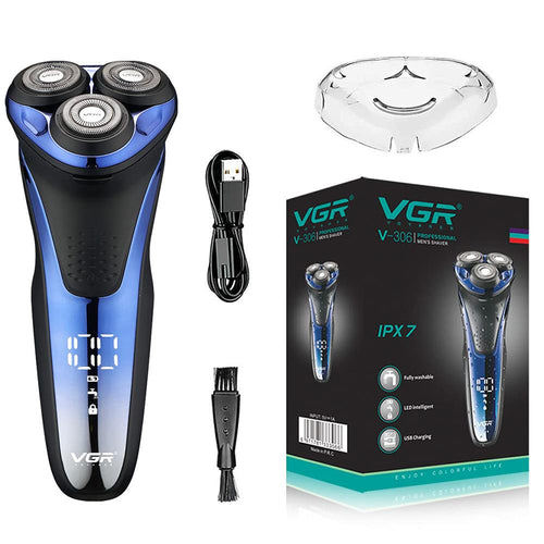 Vgr - V-306 Wet & Dry Premium Cordless Rechargeable Ipx7 Fully Waterproof 3 Head Electric Shaver