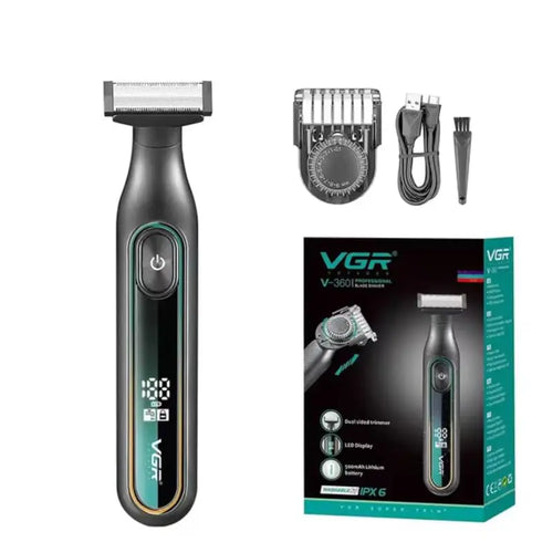 Vgr - V-360 Digital Display Cordless Dual Sided Oneblade Trimmer & Shaver 0.5-9mm Adjustable Comb For Complete Beard Styling & Body Hair Trimming Fully Washable Ipx6 Waterproof