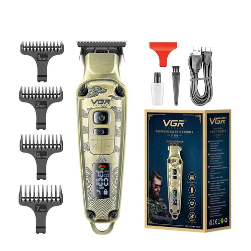 Vgr - Premium Metal Housing Hair Clipper Led Display 4 Guide Combs Runtime 240 Min V-901