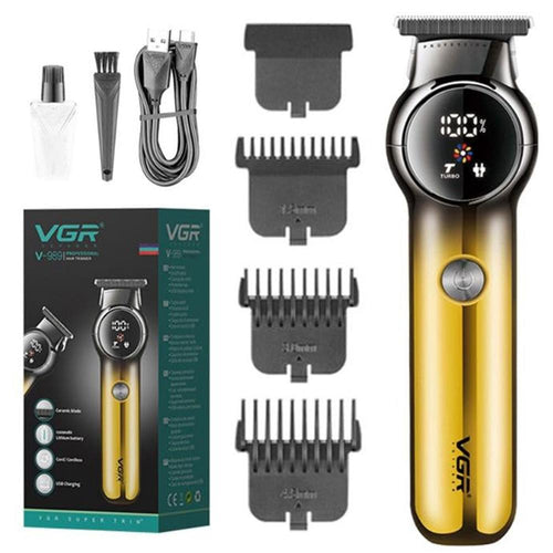 Vgr - V-989 Pro Li Outliner Rechargeable Electric Cordless Hair Clippers With Digital Display & Dual Motor Grooming Kits T-blade Close Cutting 0mm Bald Head Clipper For Men 180 Mins Runtime