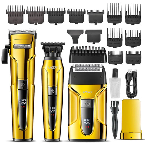 Vgr - V-694 Professional Rechargeable Combo Kit - Hair Clipper, Trimmer, & Foil Shaver With Ceramic & Carbon Steel Blades