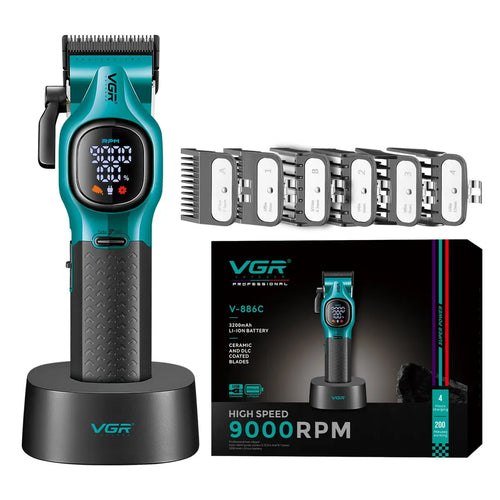 Vgr - V-886c Professional Hair Clipper Ceramic & Dlc Coated Blades, 6 Metal Guide Combs, Multi-cut Taper Clipper For Grooming