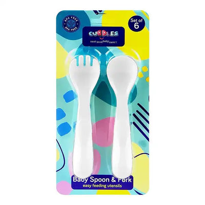 Cuddles Baby Spoon and Fork Set 6 Pieces | BPA-Free Toddler Feeding Utensils
