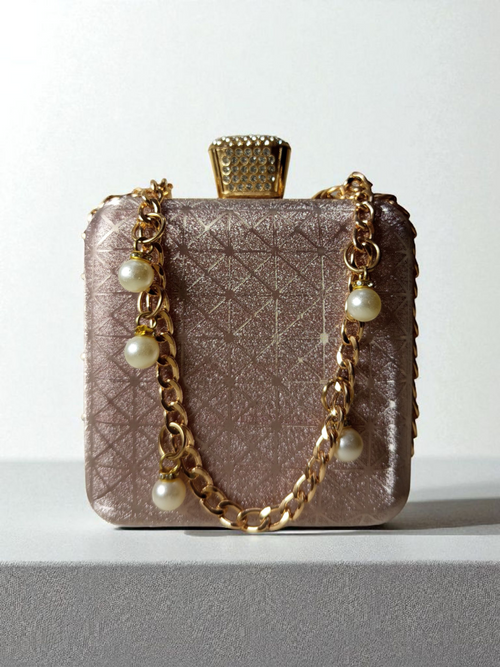 The Original - Braided Square Chain Evening Cluthch Peach