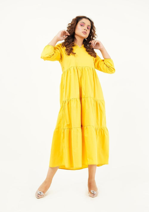 Nine90nine V Neck Collared Dress - Classic Yellow