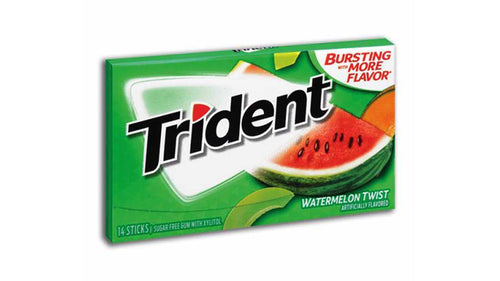 TRIDENT BUBBLE GUM WATER MELON TWIST SUGAR FREE 14 STICKS