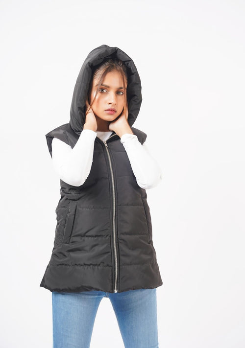 Nine999- Gillet With Hood - Black
