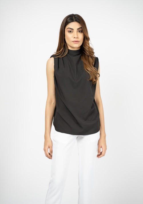 Nine999- High Collar Top - Black