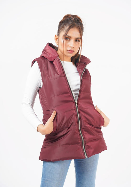 Nine999- Gillet With Hood - Maroon
