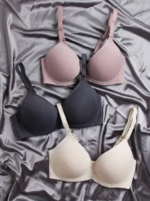 Shein - 3pack Push Up Full Cup Microfiber Soft Cup Bra Set