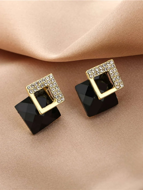 Shein Rhinestone Detail Square Earrings Black