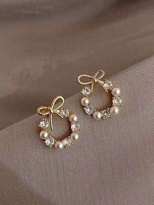 Shein- Rhinestone & Bow Detail Earrings