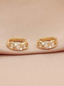 Shein - Cubic Zirconia Decor Chain Design Hoop Earrings