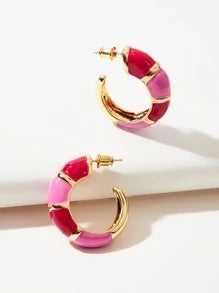 Shein - Vcay Color Block Hoop Earrings