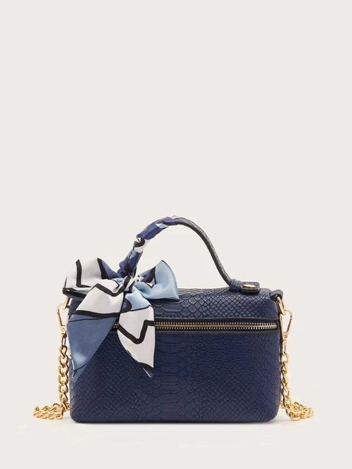 Shein - Snakeskin Printed Toile Sashes Chain Satchel Bag