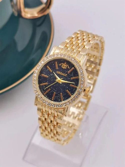 Shein - Starry Sky Dial Quartz Watch Decorated With Rhinestones