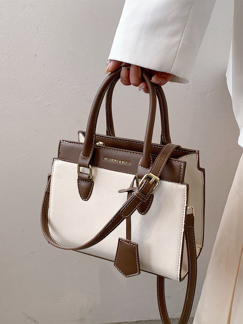 Shein - Old Moeny, Lightweight,business Casual Letter Detail Two Tone Square Bag For Teen Girls Women College Students
