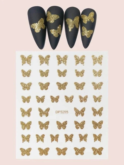 Shein - 1sheet Metallic Butterfly Print Nail Art Sticker