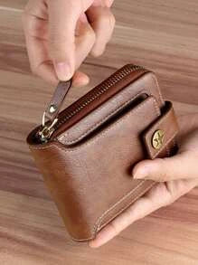 Shein - Button Decor Zipper Around Small Wallet Credit Card Small Purse Bi-fold Small Pouch Men Women Wallet