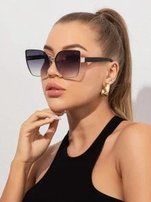 Shein - 1pc Wrap-around Metallic Sunglasses With Diamond Decoration