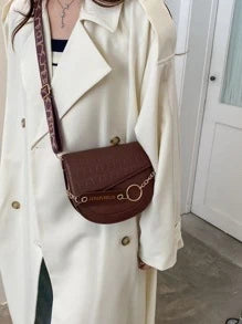 Shein - Waterproof,lightweight,business Casual Mini Crocodile Embossed Flap Saddle Bag