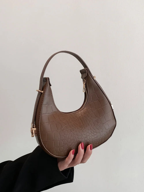 Shein - Waterproof,lightweight,business Casual Fashionable Solid Color Hobo Bag Crocodile Embossed Top Handle Bag