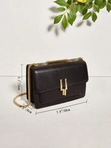 Shein - Waterproof,lightweight,business Casual Mini Metal Decor Chain Flap Square Bag For Teen Girls Women College Students
