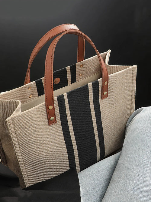 Shein - Simple Large-capacity Handbag, Portable Casual Storage Tote Bag, Multifunctional Shopping Satchel Bag Simple Classic Large-capacity Tote Bag, Stripe Pattern Shoulder Bag